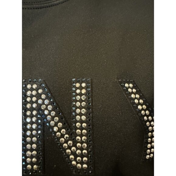 DKNY Top S Small The Everywhere Sweatshirt Black Blue White Crystals NWT NEW - Picture 8 of 15